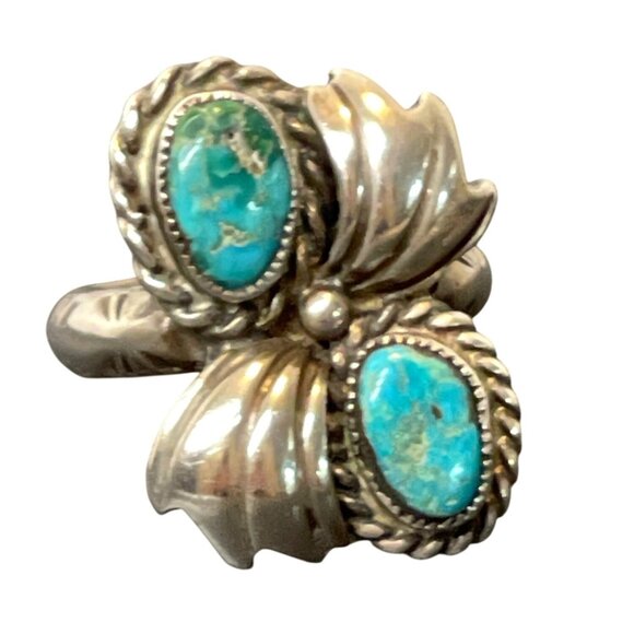 Handmade Jewelry - Sterling Silver Turquoise Native American Navajo Ring Size 6.75 Signed ES 8g VTG